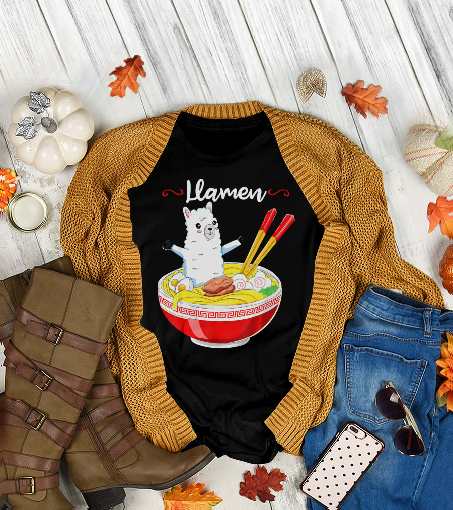 Llamen Kids Japanese Kawaii Llama Alpaca Ramen Bowl Fun T-Shirt