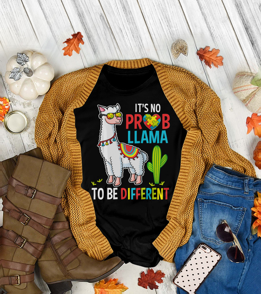 It's No Prob Llama Autism Puzzle Heart To Be Different T-Shirt