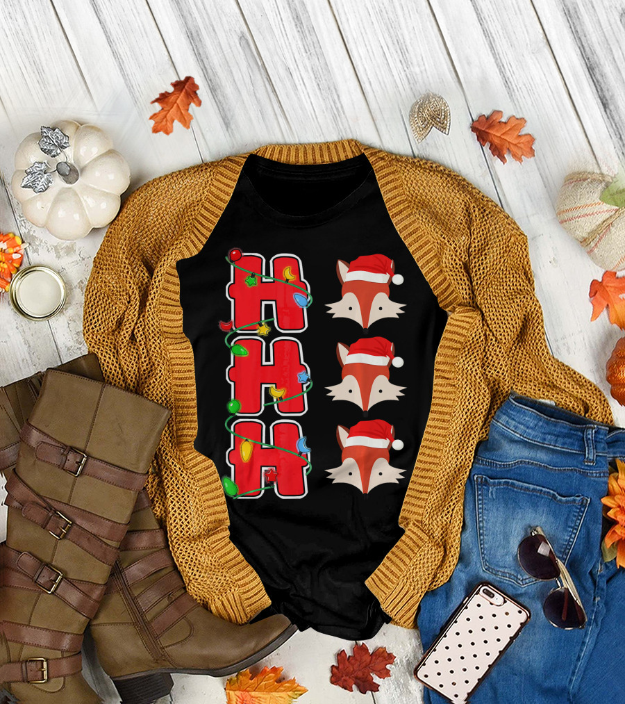 Ho Ho Ho Christmas Lights Santa Fox Faces T-Shirt
