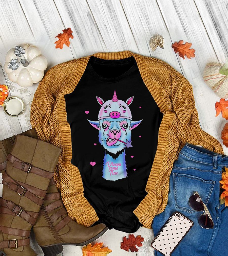 Dream Come True Llama Alpaca Unicorn Cool Funny Lama Ram T-Shirt