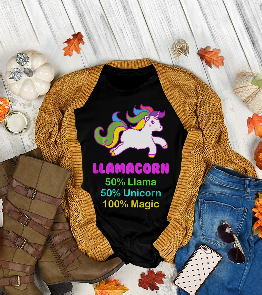 Llamacorn 50% Llama 50% Unicorn 100% Magic Rainbow Elements T-Shirt
