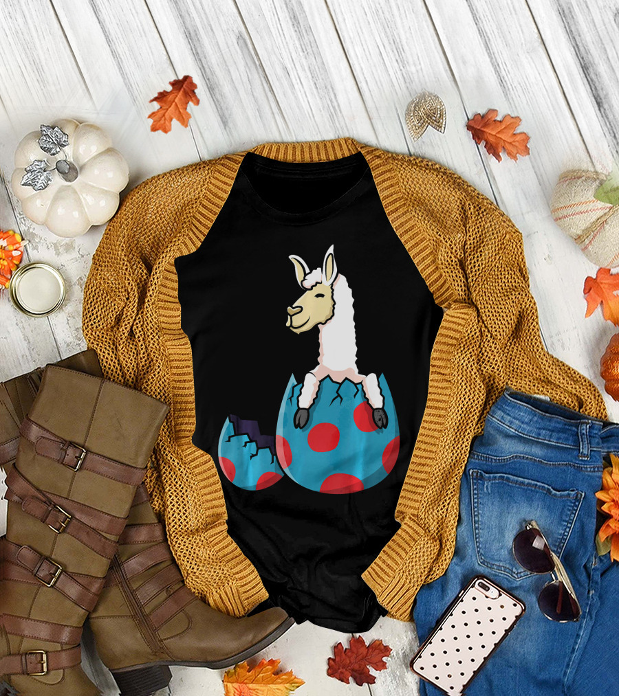 Llama Hatching from Polka Dot Easter Egg T-Shirt