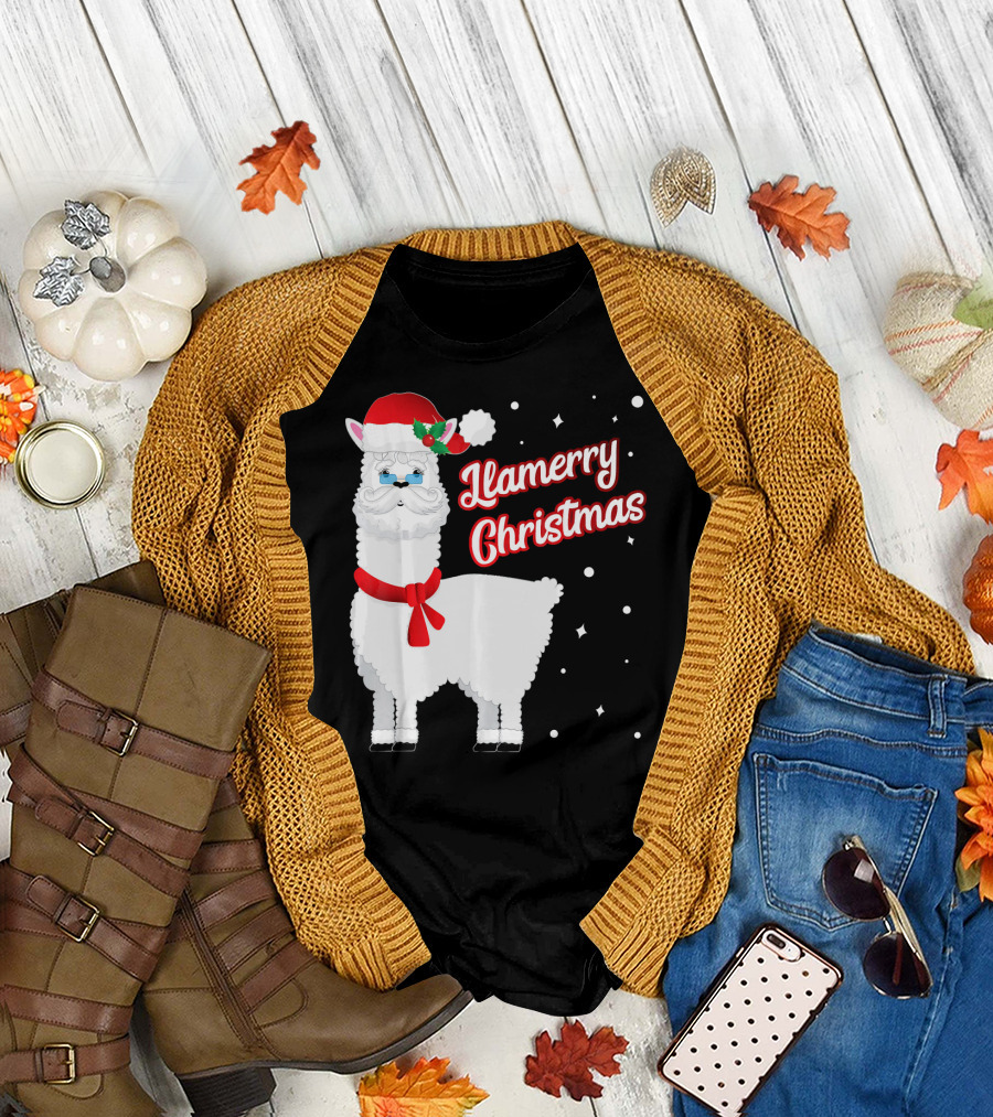 Llama Llamerry Christmas Santa Cla Holiday Festive T-Shirt