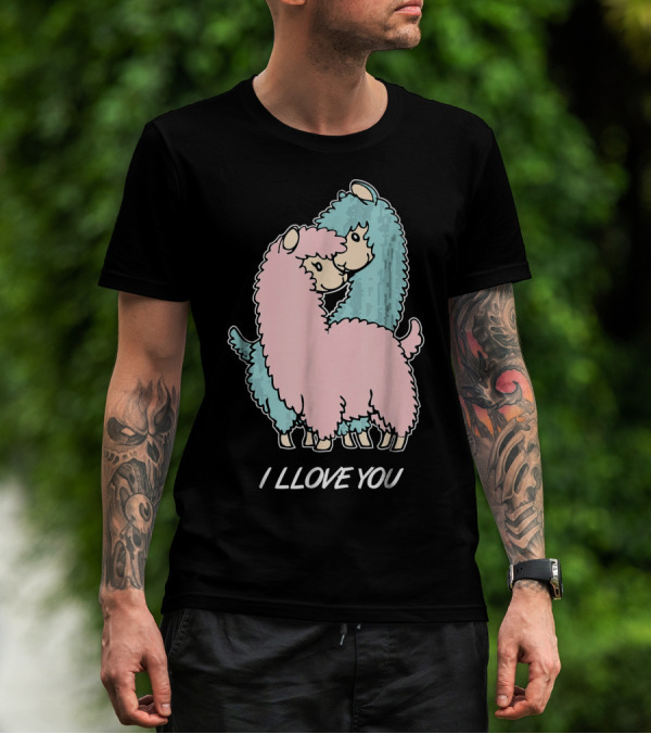 I LLOVE YOU Funny Llama Valentin Cute Alpaca Pair Hug T-Shirt