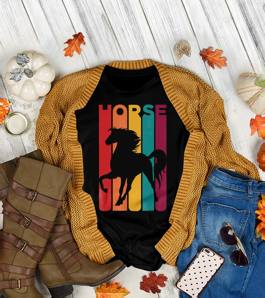 Horse Retro Vintage Rainbow T-Shirt