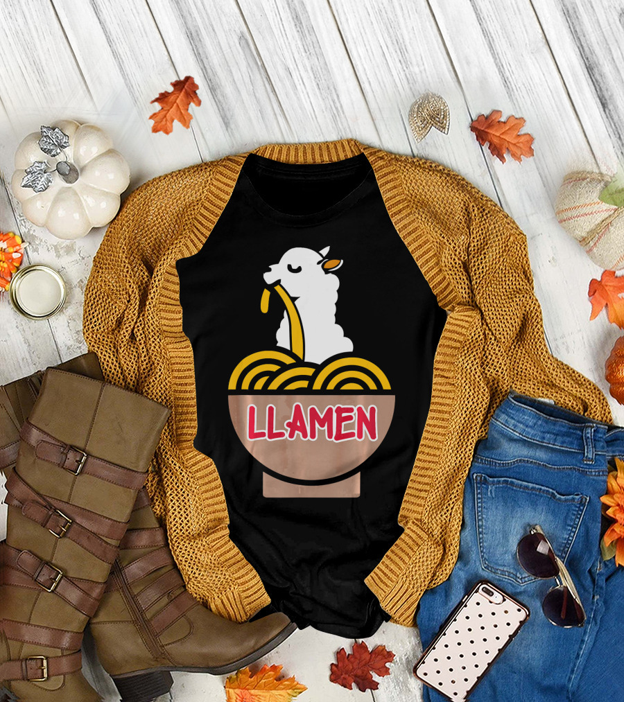 Llama Llamen Kawaii Noodle Foodie Alpaca T-Shirt