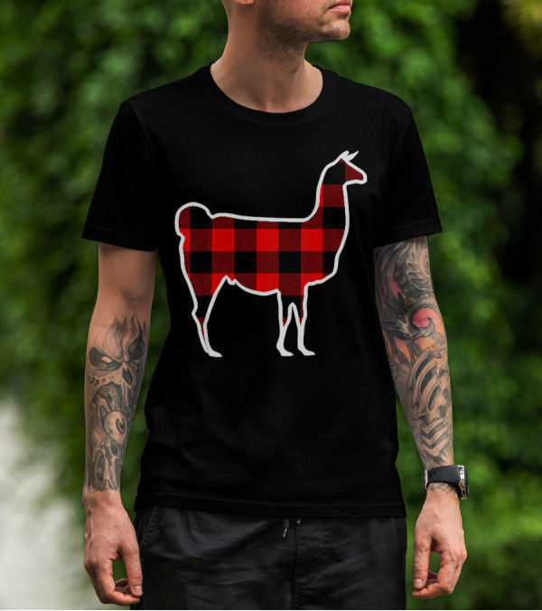 Llama Red Buffalo Plaid Alpaca T-Shirt
