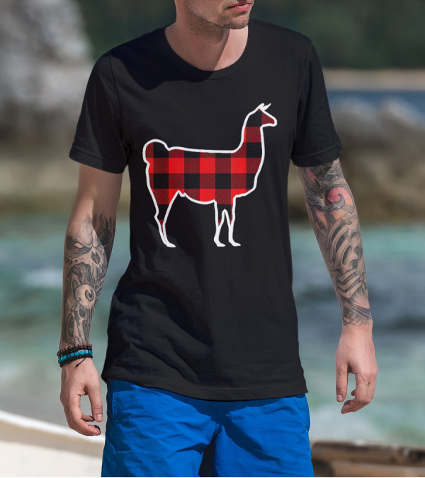 Llama Red Buffalo Plaid Alpaca T-Shirt