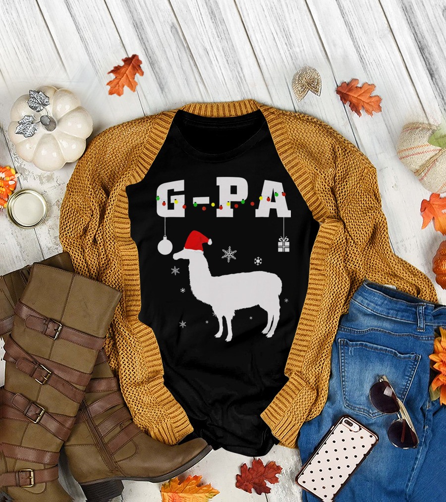 G Pa Christmas Llama Santa Hat Snowflakes T-Shirt