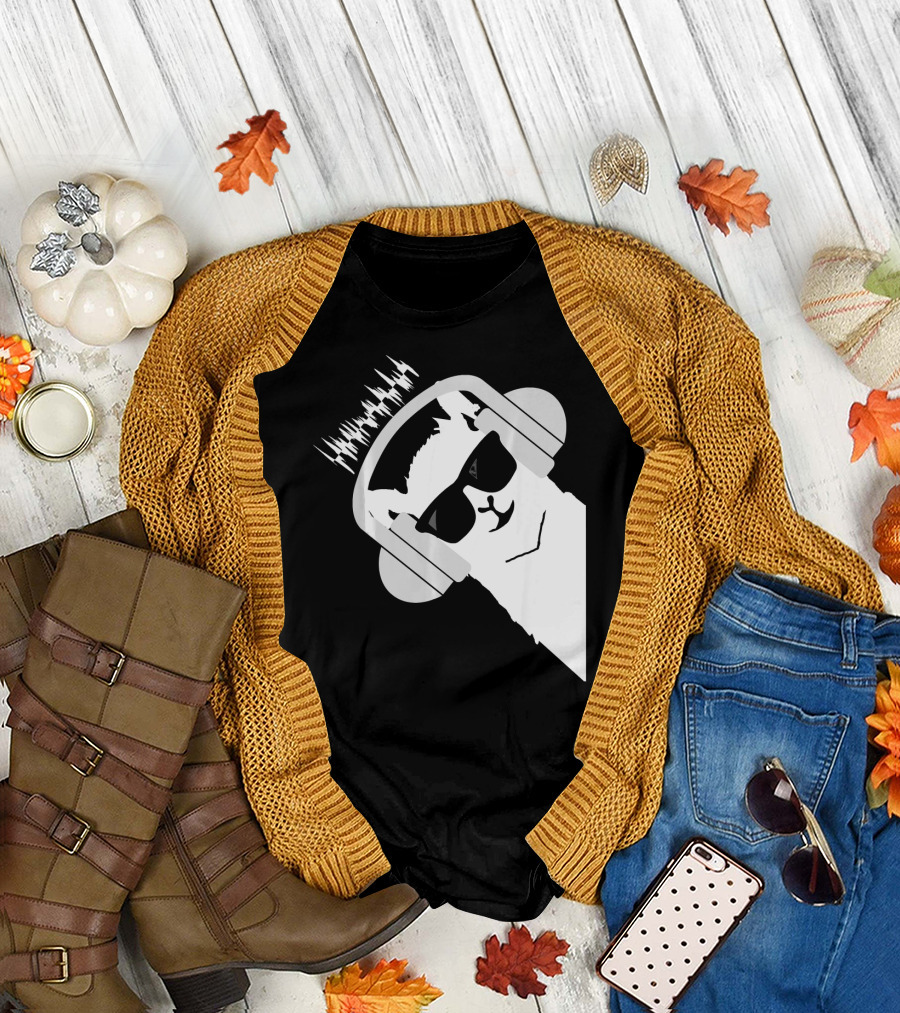 Llama Alpaca Musician Headphone Soundwave Sunglasses T-Shirt