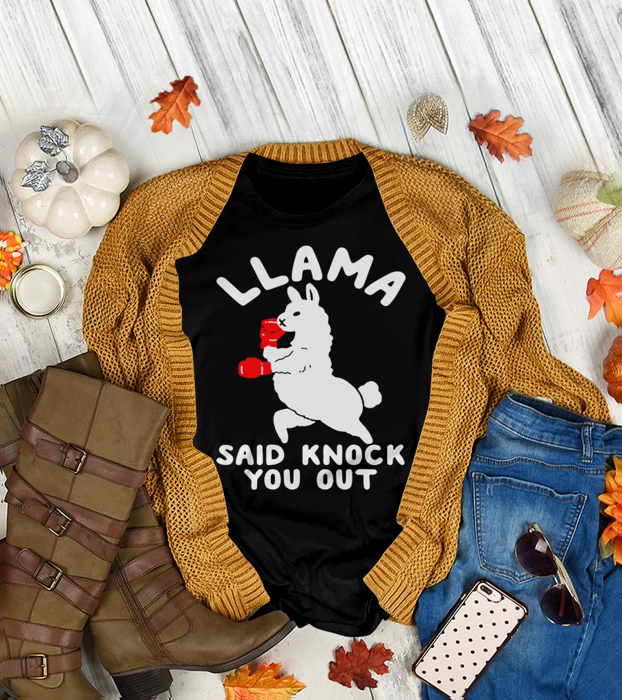 LLAMA SAID KNOCK YOU OUT Boxing Llama with Red Gloves T-Shirt
