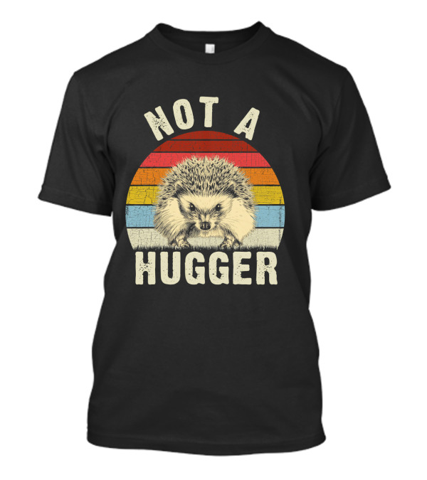 Not A Hugger Funny Hedgehog Sarcastic Retro Sunset Stripes T-Shirt