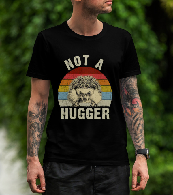 Not A Hugger Funny Hedgehog Sarcastic Retro Sunset Stripes T-Shirt