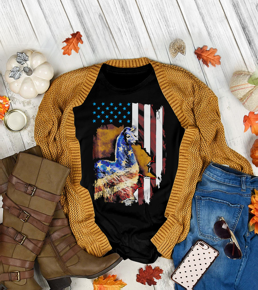 USA Patriotic Llama American Flag Stars Stripes T-Shirt