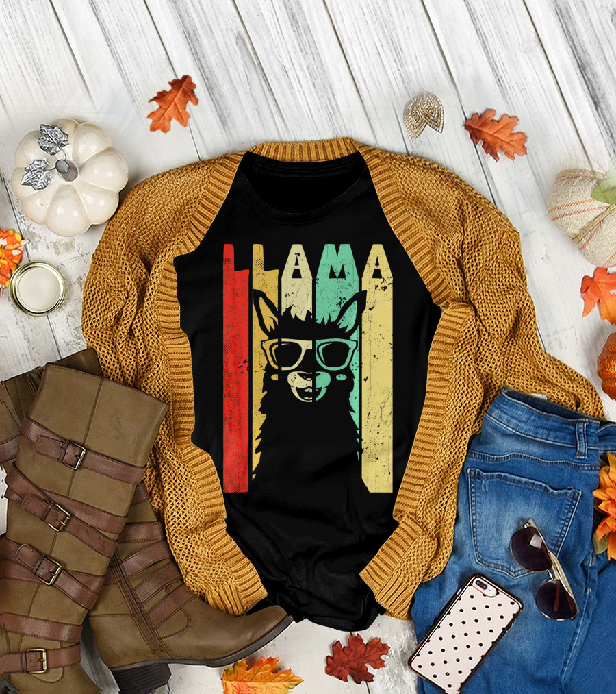 Llama Funny Alpaca Retro Vintage Sunglasses T-Shirt