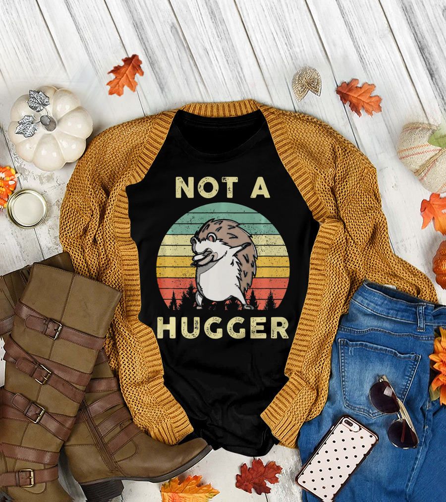 Not a Hugger Vintage Hedgehog Retro Stripes T-Shirt