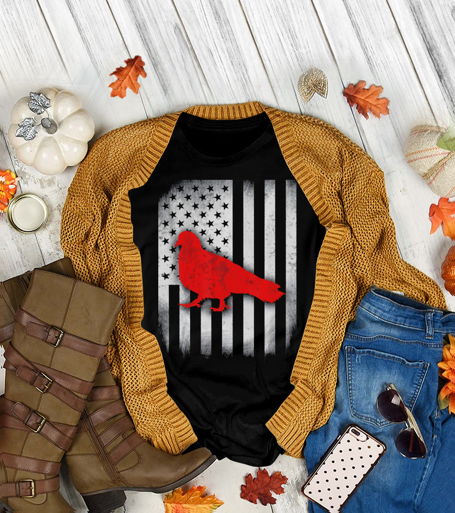 Pigeon Bird American Flag T-Shirt