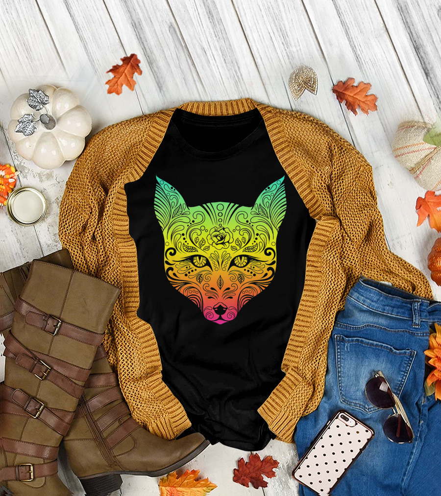 Techno Trance EDM Club Fox Day Of The Dead Colorful Mask T-Shirt