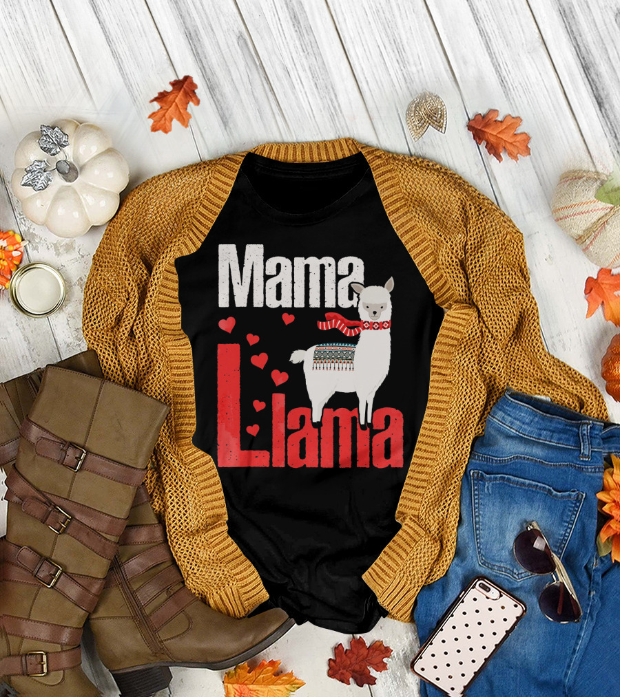 Mama Llama Family Heart Love T-Shirt