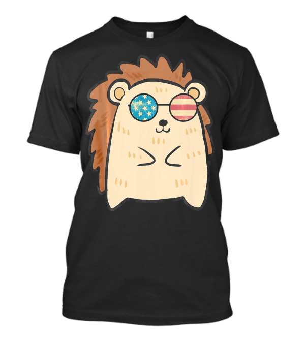 Patriotic American Hedgehog With Retro USA Flag Sunglasses T-Shirt