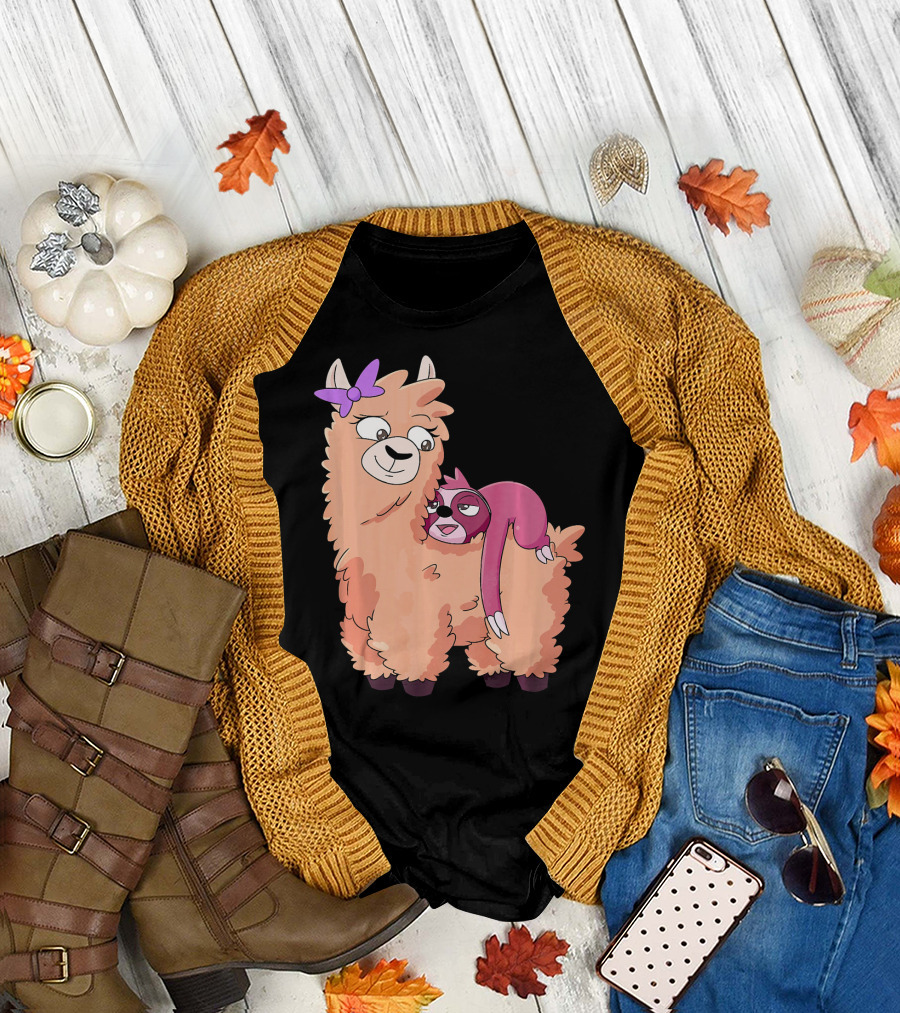 Sloth with Purple Bow on Llama Cute Animal T-Shirt