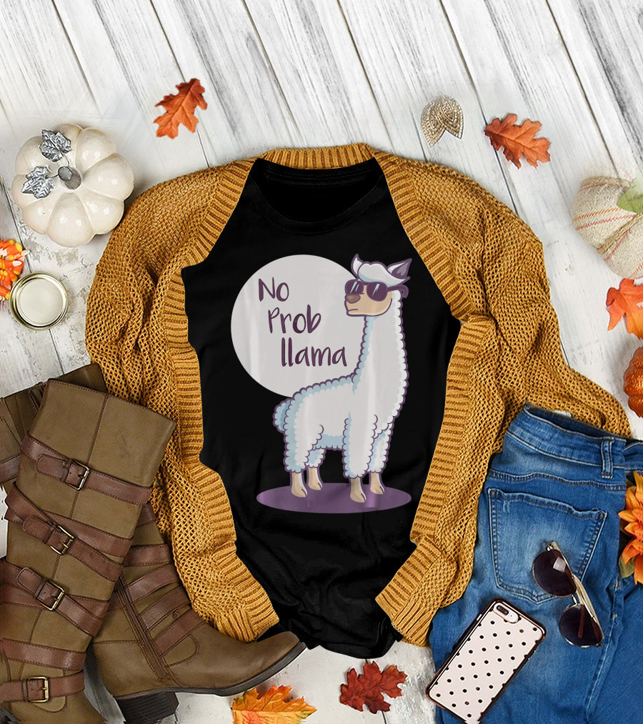 No Prob Llama Cute Funny Cool Alpaca with Sunglasses T-Shirt