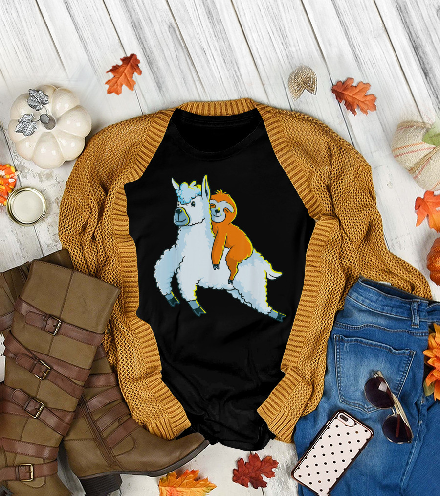 Sloth Riding Llama Cute Animal Adventure T-Shirt
