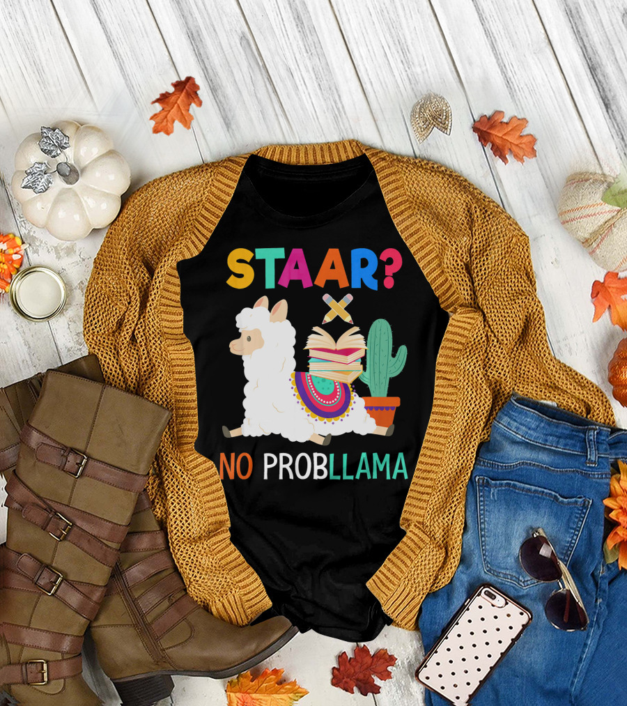 STAAR No Probllama Texas State Test Day Llama Books Cactus T-Shirt