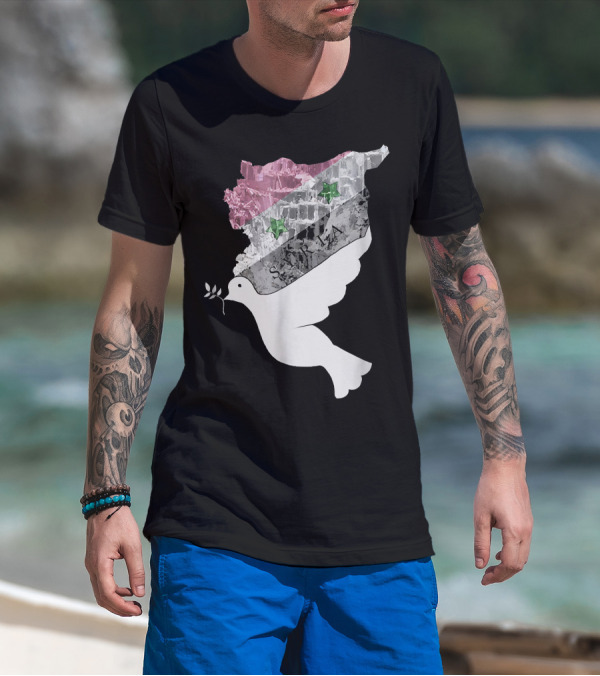 Syria Syrian Flag Peace Dove Map Icon With Olive Branch T-Shirt