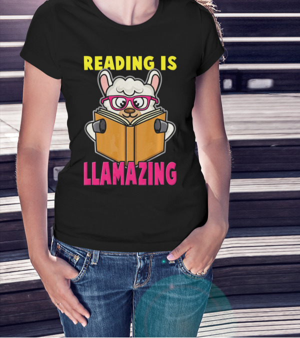 Reading Is Llamazing Cute Llama Alpaca With Glasses And Book T-Shirt