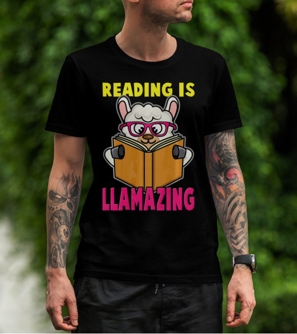 Reading Is Llamazing Cute Llama Alpaca With Glasses And Book T-Shirt