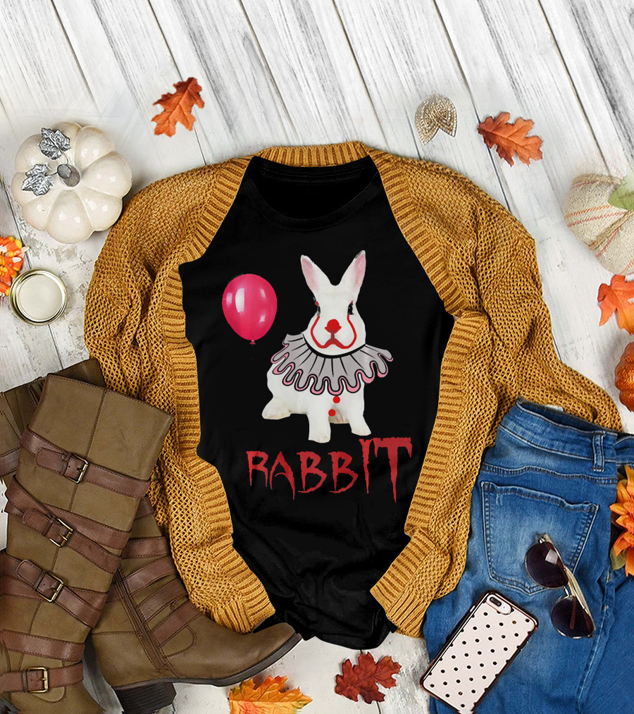 Rabbit IT Clown Horror with Red Balloon Halloween Day T-Shirt