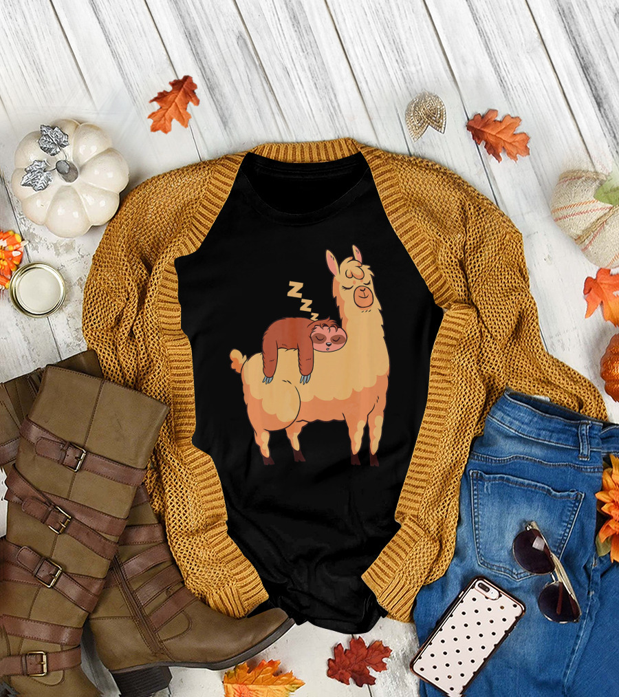 Sloth Riding Alpaca Cute Sleeping Funny T-Shirt