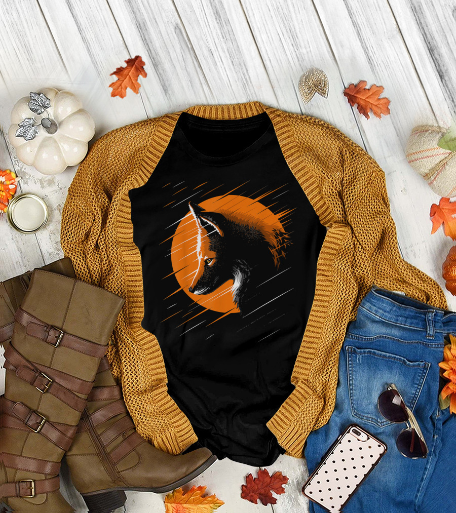 Orange Fox Moon Art Style Lunar Wildlife T-Shirt