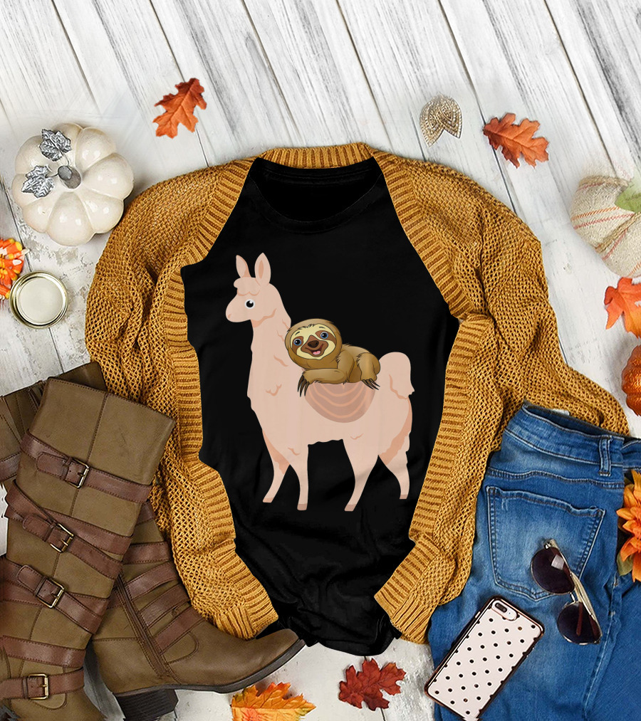 Sloth Riding a Llama Funny Sloth T-Shirt