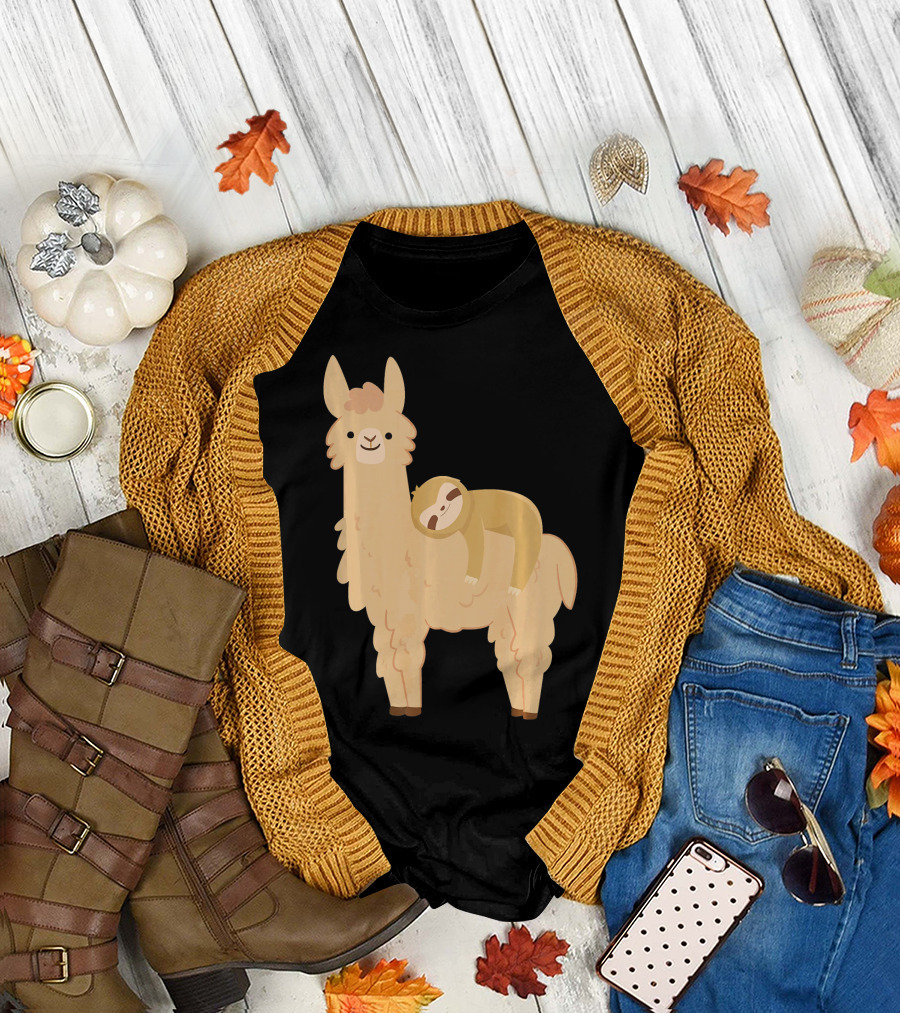 Sloth Napping on Llama T-Shirt