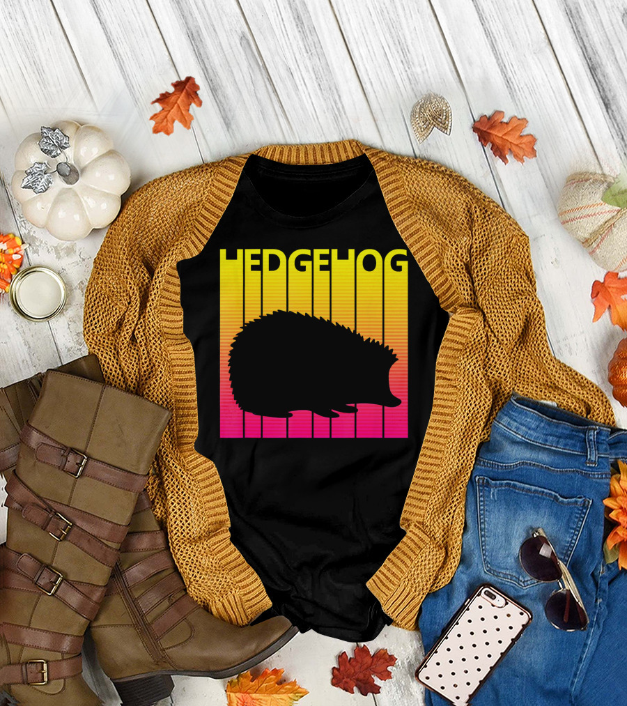 Spooky Hedgehog Silhouette Retro Sunset Stripes T-Shirt