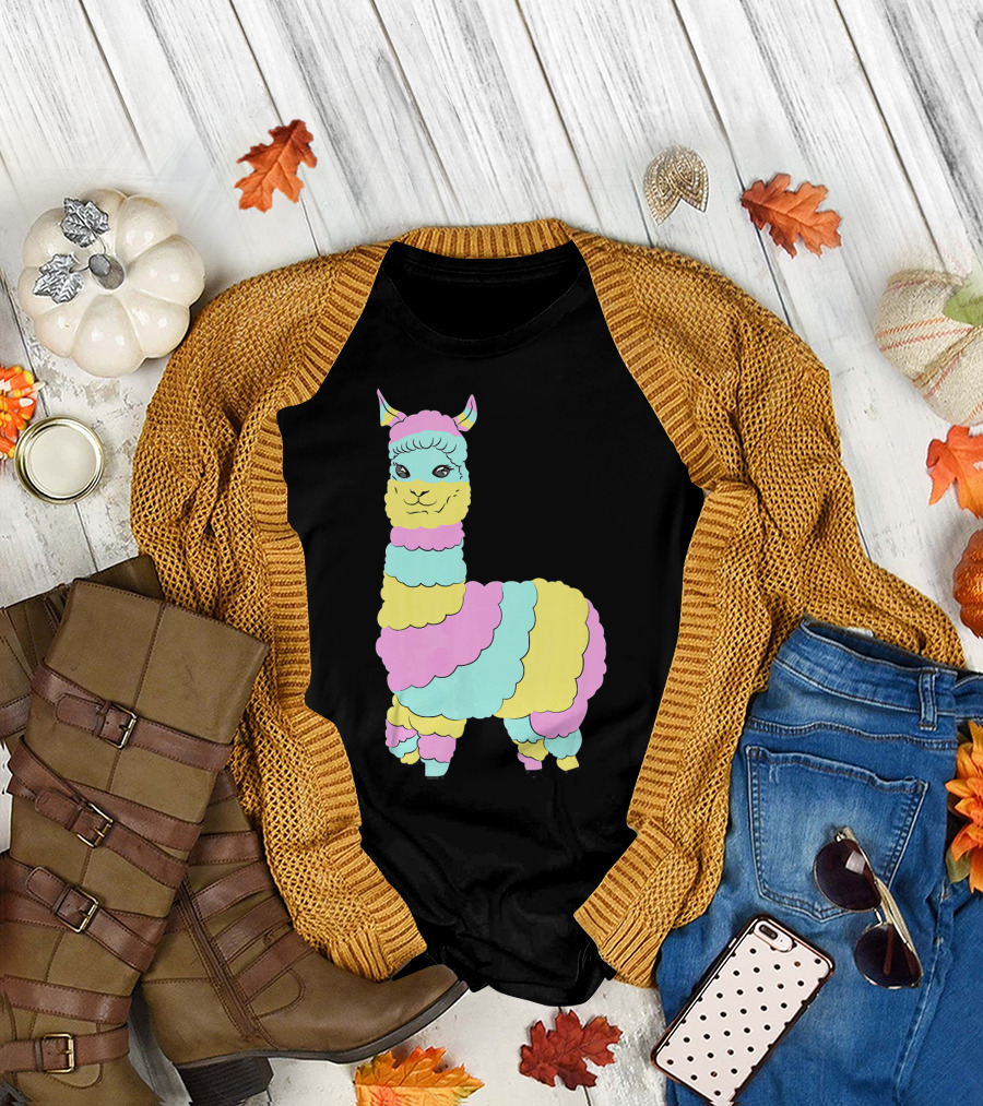 Rainbow Alpaca Llama Multicolor Layers T-Shirt