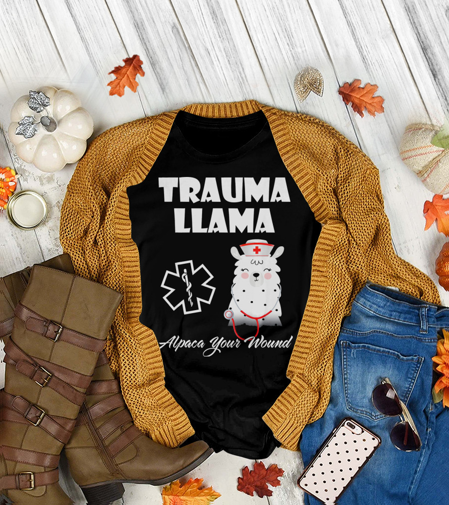 Trauma Llama Alpaca Your Wound Nurse Symbol Stethoscope T-Shirt
