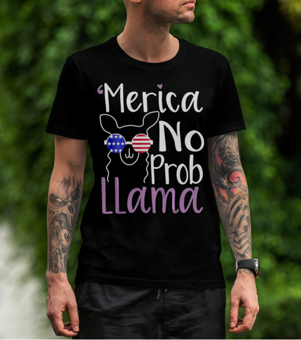 'Merica No Prob Llama Patriotic Sunglasses T-Shirt
