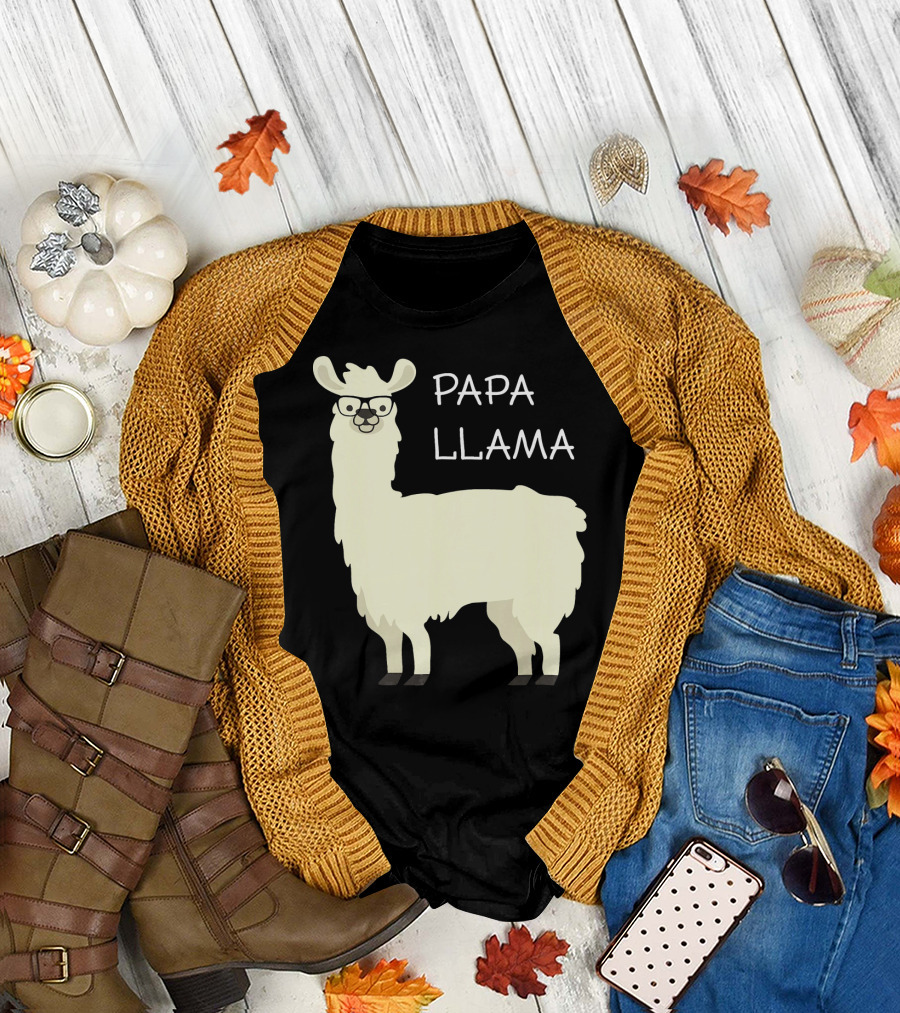 Papa Llama Wearing Glasses Cool T-Shirt
