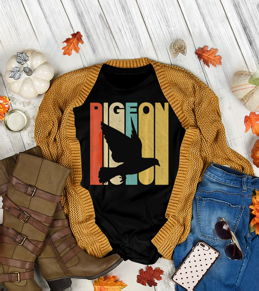 Vintage Retro Pigeon Silhouette Bold Color Blocks T-Shirt