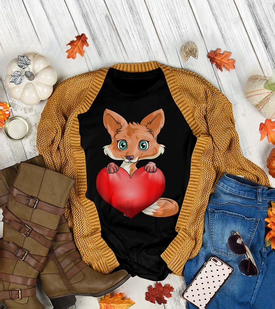 Valentines Day Fox Holding Heart T-Shirt