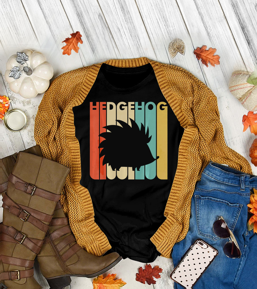 Vintage Style Hedgehog Retro Stripes T-Shirt