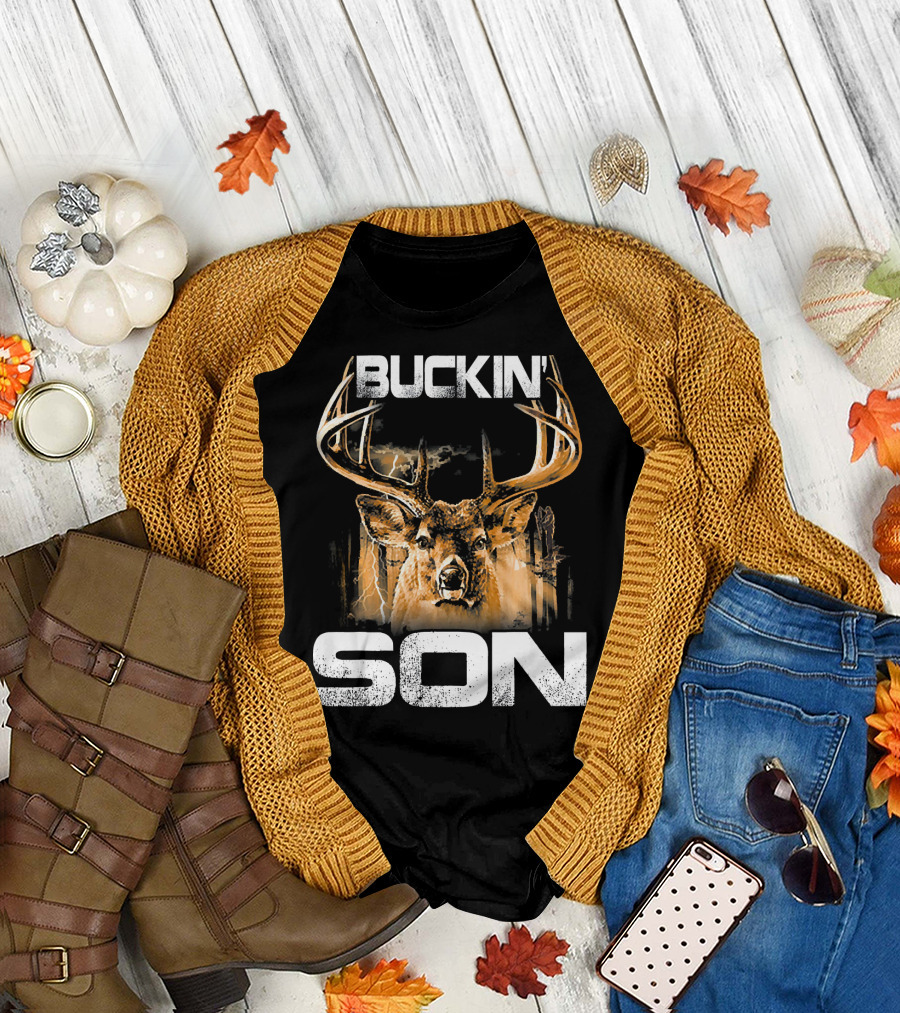 Buckin Son Deer Hunting Bucking Antlers Lightning T-Shirt