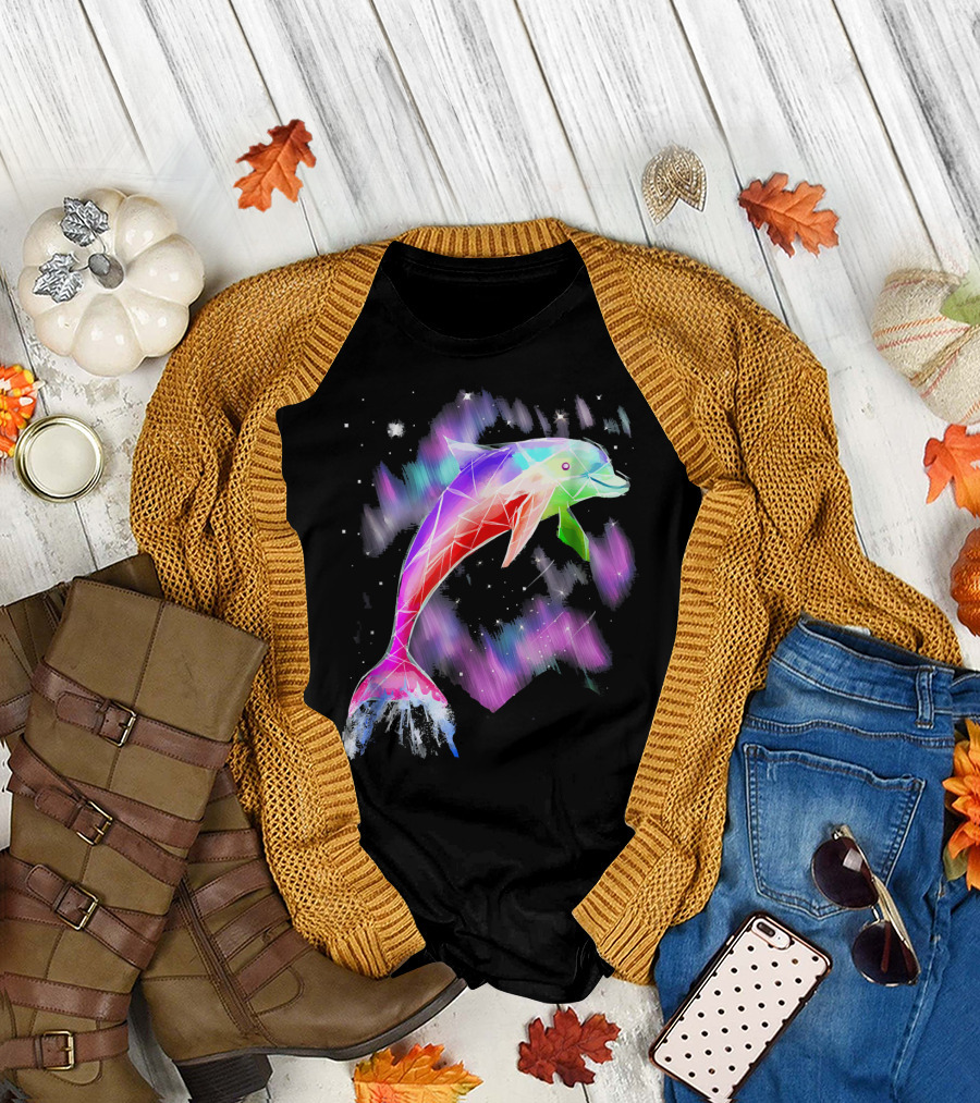 Colorful Pink Dolphin with Rainbow Ocean Gala T-Shirt