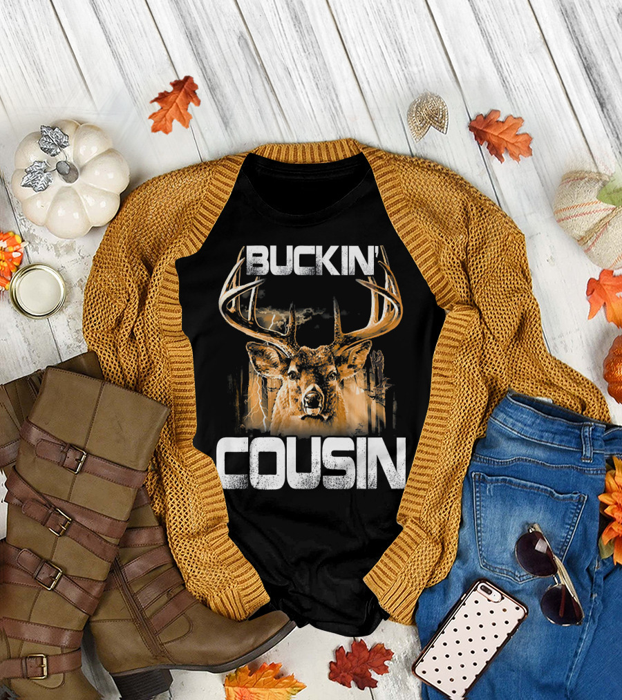 Buckin Cousin Deer Hunting Bucking Antlers Lightning T-Shirt