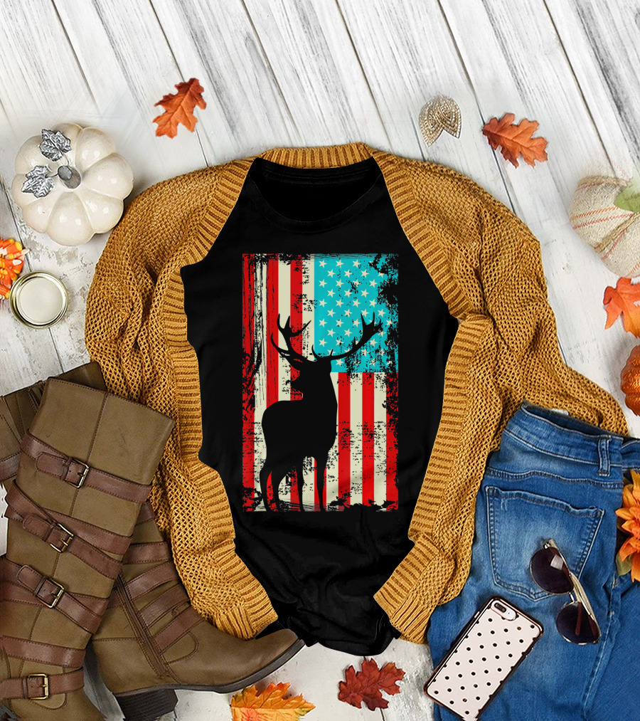 American Patriotic Deer Silhouette T-Shirt