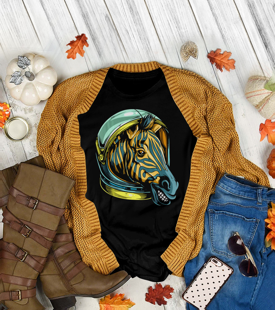 Crazy Space Zebra Astronaut Helmet Headshot T-Shirt