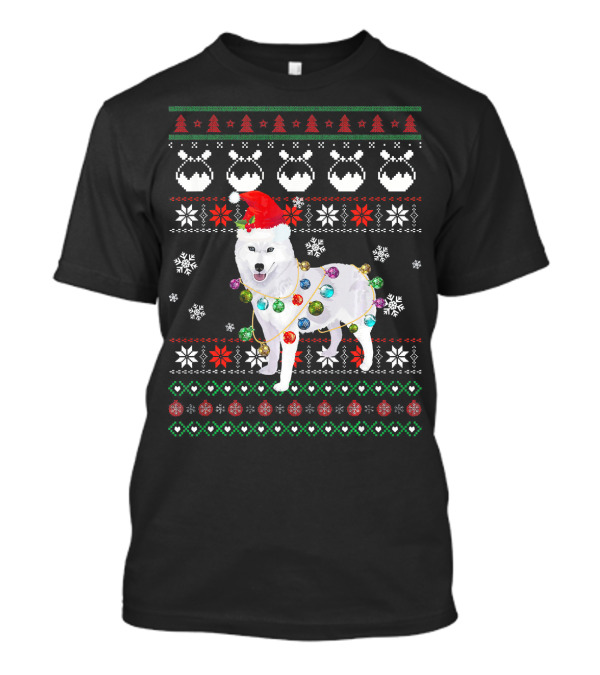 Cute Wolf Santa Hat Christmas Lights T-Shirt